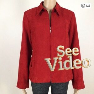 👛 (ANY 2/$25) DENVER HAYES Tailored, Lined Polyester Red Zipper Jacket